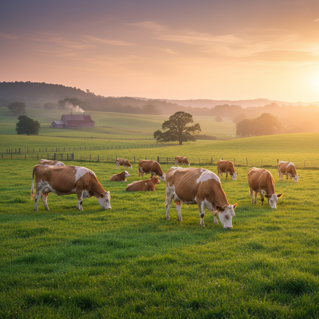 Healthy cows grazing in pasture